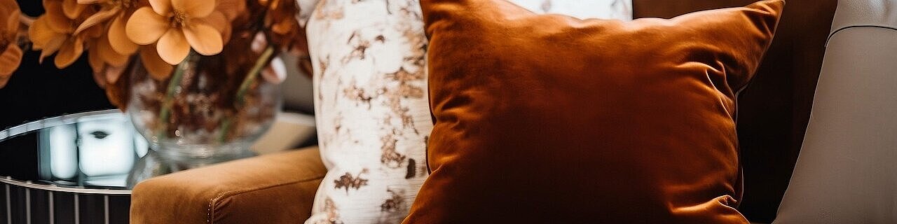 Kissen in warmen Farben auf einer Couch